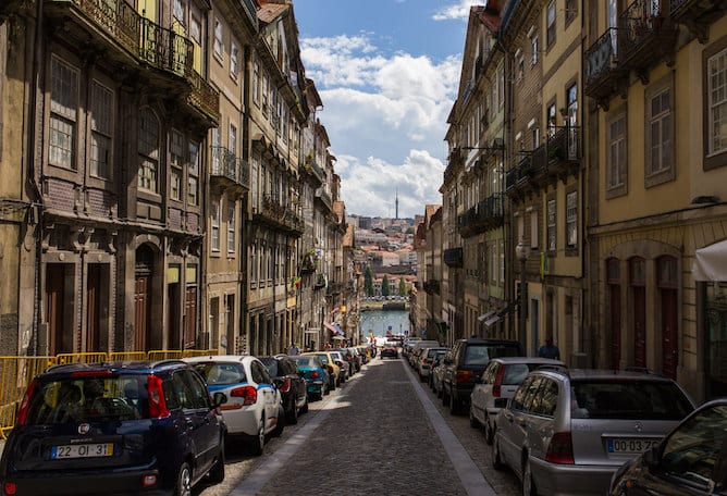 rua sao joao popular street porto heading douro river