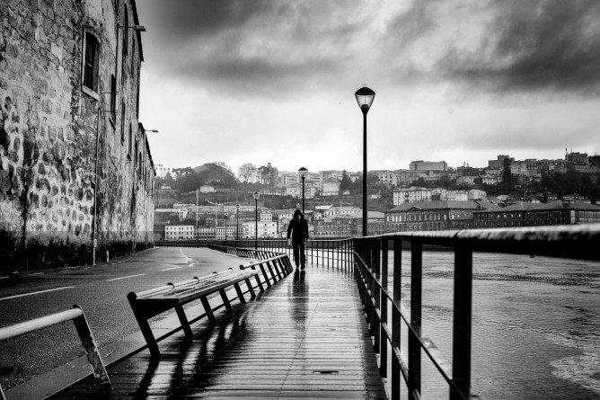 rainy downtown porto