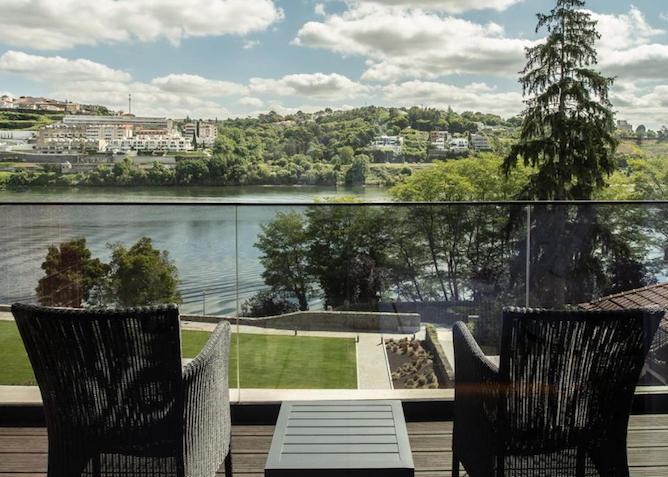 terrace overlooking river trees