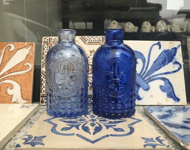 glass vintage bottles azulejo tiles