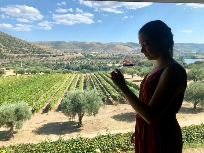 woman drinking wine douro valley