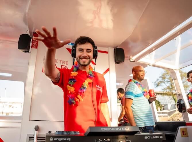 dj playing music inside boat