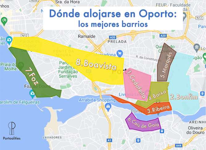 mapa mejores barrios donde alojarse oporto